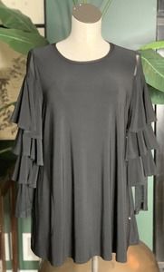 ie by connie k women’s medium black long ruffled sleeve tunic top LL